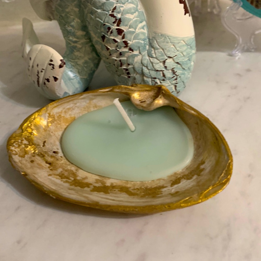 Homemade Soy Wax Candle in a Seashell Ocean Breeze Scented